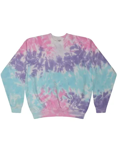 Colortone 8100 Unisex Tie-Dyed Fleece Crewneck Sweatshirt in Cotton Candy — blank crewneck sweatshirt, front view