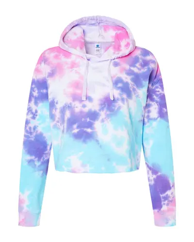 Colortone 8333 Women's Tie-Dyed Crop Hooded Sweatshirt in Cotton Candy — blank hooded sweatshirt, front view