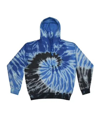 Colortone 8600 Unisex Tie-Dyed Cloud Inside-Out Fleece Hooded Sweatshirt in Blue Ocean — blank hooded sweatshirt, front view