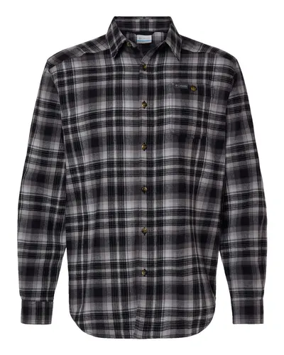 Columbia 161795 Men's Cornell Woods™ Flannel Shirt in Black Backland Tartan — blank garment, front view