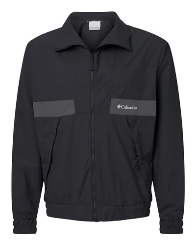 Columbia 212106 Men's Spire Valley™ Windbreaker in Black/ Shark — blank jacket, front view