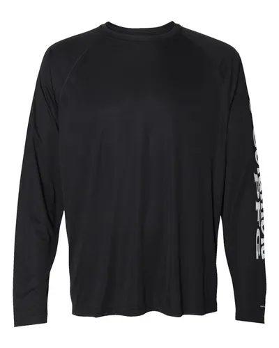 Columbia 212472 Men's PFG Terminal Tackle™ Long Sleeve T-Shirt in Black/ Cool Grey — blank long sleeve tee, front view