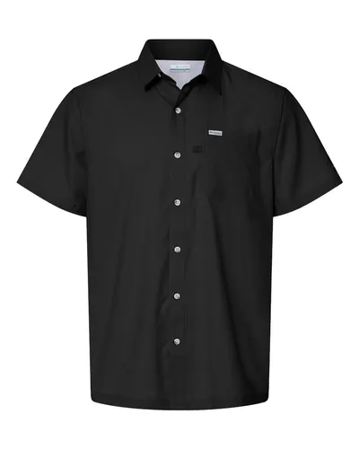 Columbia 212484 Men's PFG Slack Tide™ Camp Shirt in Black — blank garment, front view