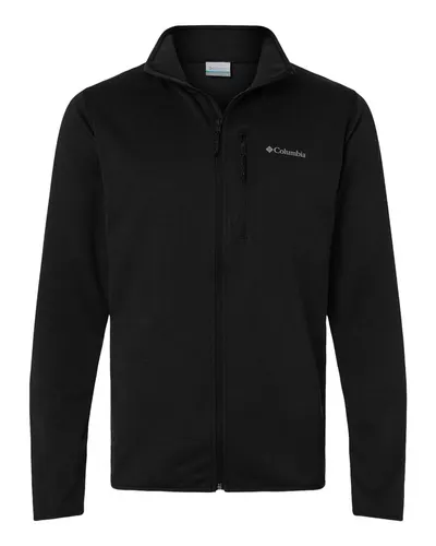Columbia 213684 Men's Essential Hike™ Grid Fleece Full-Zip in Black — blank fleece pullover, front view