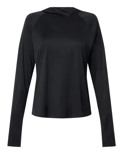 Columbia 216061 Women's PFG Tidal Tee™ Hooded Long Sleeve in Black/ Cool Grey — blank hooded sweatshirt, front view