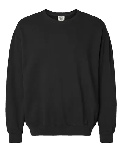 Comfort Colors 1466 Unisex Garment-Dyed Lightweight Crewneck Sweatshirt in Black — blank crewneck sweatshirt, front view