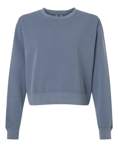Comfort Colors 1566L Women's Garment-Dyed Mid-Length Crewneck Sweatshirt in Blue Jean — blank crewneck sweatshirt, front view
