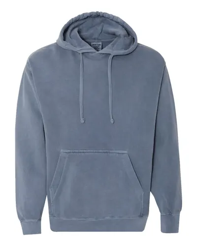 Comfort Colors 1567 Unisex Garment-Dyed Hooded Sweatshirt in Blue Jean — blank hooded sweatshirt, front view
