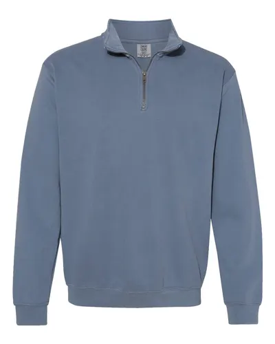 Comfort Colors 1580 Unisex Garment-Dyed Quarter-Zip Sweatshirt in Blue Jean — blank crewneck sweatshirt, front view