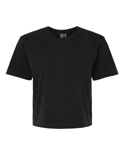 Comfort Colors 3023CL Women's Garment-Dyed Heavyweight Boxy T-Shirt in Black — blank t-shirt, front view