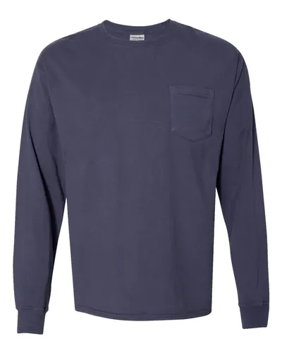 ComfortWash by Hanes GDH250 Unisex Garment-Dyed Long Sleeve T-Shirt With a Pocket in Anchor Slate — blank long sleeve tee, front view