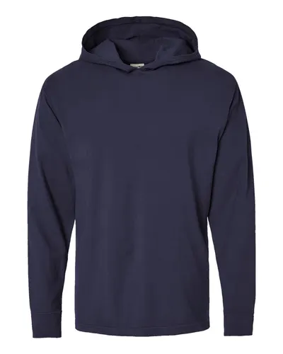 ComfortWash by Hanes GDH280 Unisex Garment-Dyed Jersey Hooded Long Sleeve T-Shirt in Anchor Slate — blank hooded sweatshirt, front view