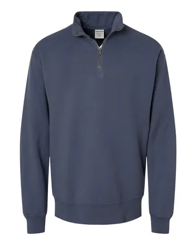 ComfortWash by Hanes GDH425 Unisex Garment-Dyed Quarter-Zip Sweatshirt in Anchor Slate — blank crewneck sweatshirt, front view
