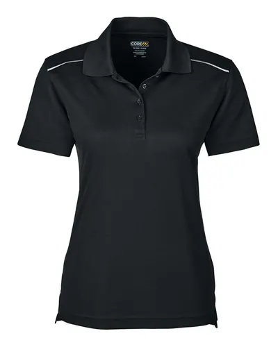 CORE365 78181R Women's Radiant Performance Piqué Polo with Reflective Piping in Black — blank polo, front view