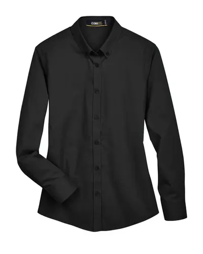 CORE365 78193 Women's Operate Twill Shirt in Black — blank woven shirt, front view