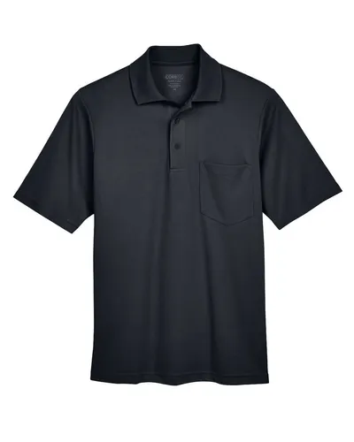 CORE365 88181P Men's Origin Performance Piqué Polo with Pocket in Black — blank polo, front view