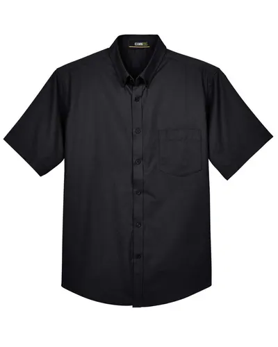 CORE365 88194T Men's Tall Optimum Short Sleeve Twill Dress Shirt in Black — blank woven shirt, front view