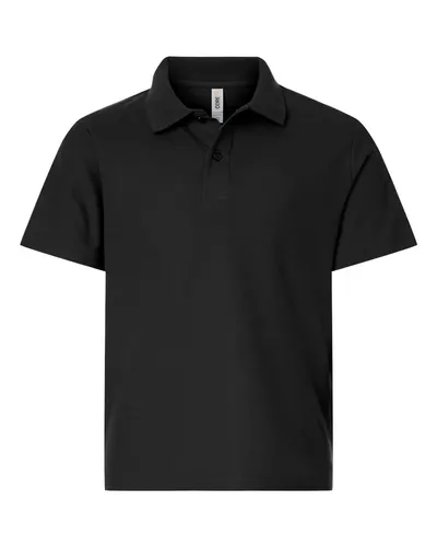 CORE365 CE106Y Youth Resolve CVC Performance Pique Polo in Black — blank polo, front view