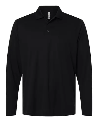 CORE365 CE108L Men's Nova Performance Long Sleeve Pique Polo in Black — blank polo, front view