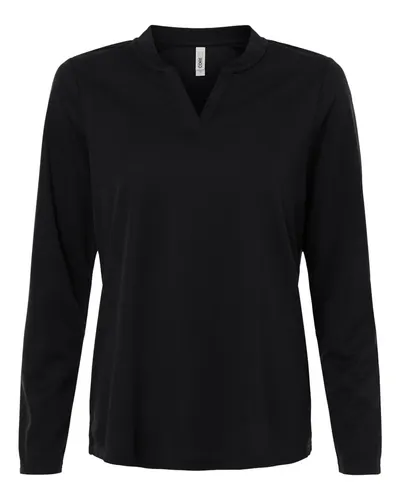 CORE365 CE108LW Women's Nova Performance Long Sleeve Pique Polo in Black — blank polo, front view