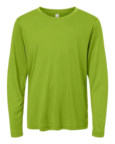 CORE365 CE10LY Youth Capital Performance Long Sleeve T-Shirt in Acid Green — blank long sleeve tee, front view