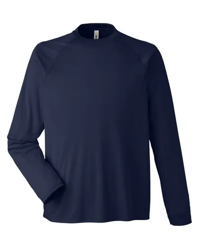 CORE365 CE110 Unisex Ultra UVP™ Marina Raglan Long Sleeve T-Shirt in Classic Navy — blank long sleeve tee, front view