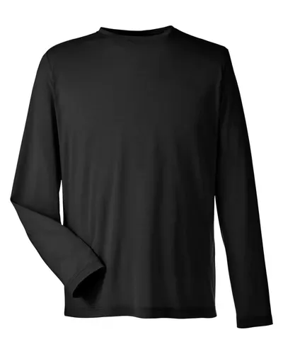 CORE365 CE111L Unisex Fusion ChromaSoft™ Performance Long Sleeve T-Shirt in Black — blank long sleeve tee, front view