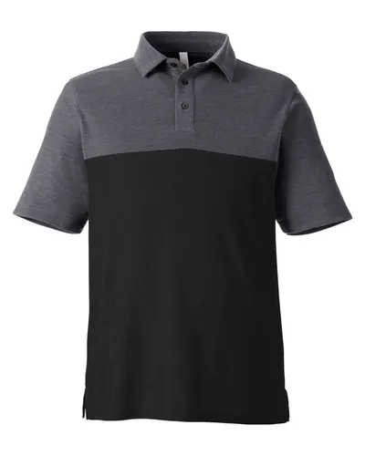CORE365 CE112C Men's Fusion ChromaSoft™ Colorblock Polo in Black/ Carbon Heather — blank polo, front view