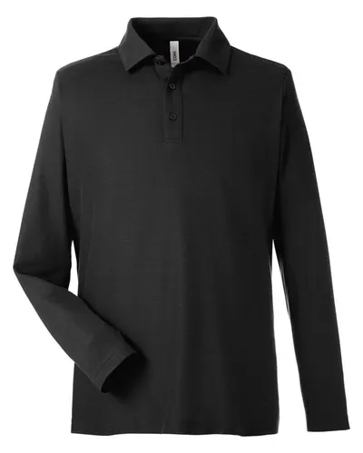 CORE365 CE112L Men's Fusion ChromaSoft™ Long Sleeve Pique Polo in Black — blank polo, front view