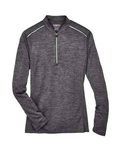 CORE365 CE401W Women's Kinetic Performance Quarter-Zip Pullover in Carbon/ Black — blank garment, front view