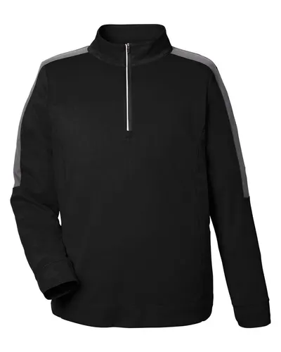 CORE365 CE404 Men's Market Snag Protect Mesh Colorblock Quarter-Zip Pullover in Black/ Carbon — blank garment, front view