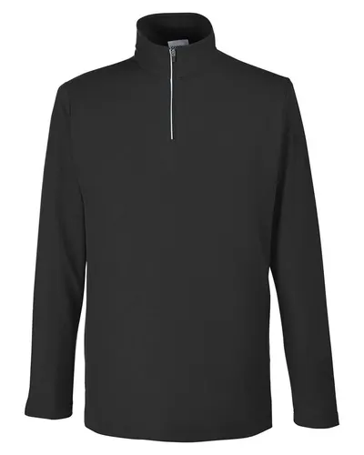 CORE365 CE405 Men's Fusion ChromaSoft™ Pique Quarter-Zip Pullover in Black — blank garment, front view