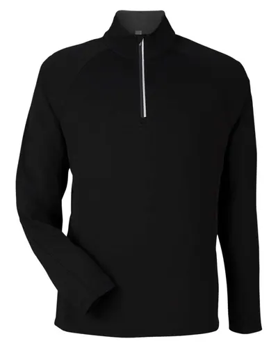 CORE365 CE418 Men's Origin Performance Pique Quarter-Zip Pullover in Black/ Carbon — blank garment, front view