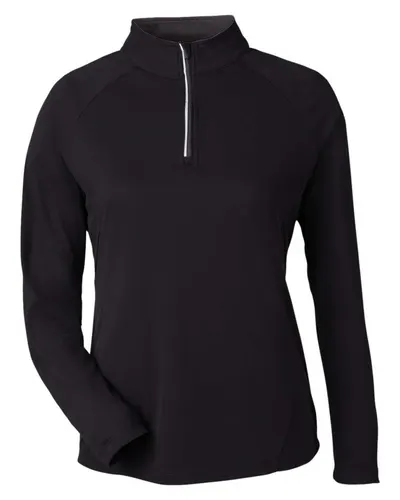 CORE365 CE418W Women's Origin Performance Pique Quarter-Zip Pullover in Black/ Carbon — blank garment, front view