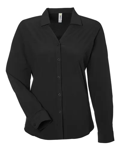 CORE365 CE510LW Women's Ultra UVP® Marina Shirt in Black — blank garment, front view