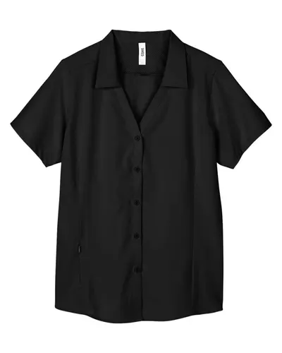 CORE365 CE510W Women's Ultra UVP® Marina Shirt in Black — blank garment, front view