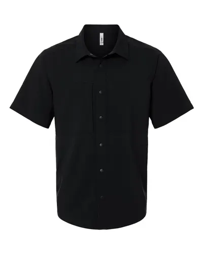 CORE365 CE520 Men's UltraUVP Shoreline Short Sleeve Staff Shirt in Black — blank garment, front view