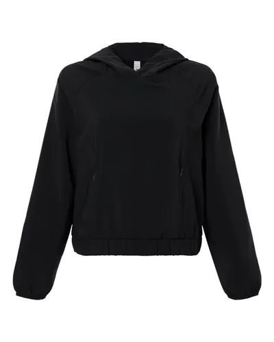 CORE365 CE520LW Women's UltraUVP Shoreline Long Sleeve Hooded Pullover in Black — blank hooded sweatshirt, front view