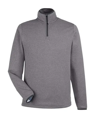 CORE365 CE73 Men's Venture Heathered Stripe Quarter-Zip Pullover in Black/ White — blank garment, front view