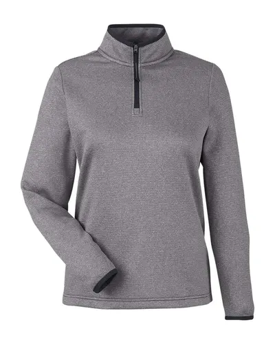 CORE365 CE73W Women's Venture Heathered Stripe Quarter-Zip Pullover in Black/ White — blank garment, front view