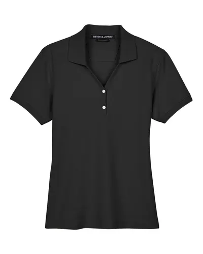 Devon & Jones D100W Women's Pima Piqué Polo in Black — blank polo, front view