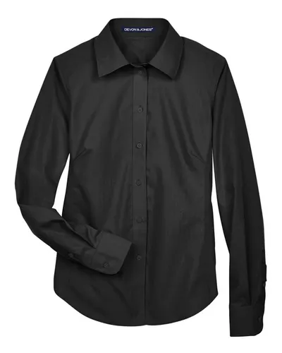 Devon & Jones D620W Women's Crown Collection® Broadcloth Woven Dress Shirt in Black — blank woven shirt, front view