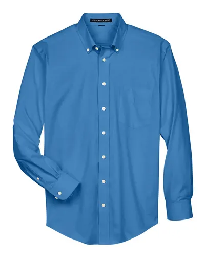 Devon & Jones D630 Men's Crown Collection® Oxford Woven Dress Shirt in French Blue — blank woven shirt, front view