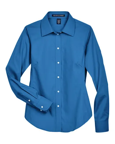 Devon & Jones D630W Women's Crown Collection® Oxford Woven Dress Shirt in French Blue — blank woven shirt, front view
