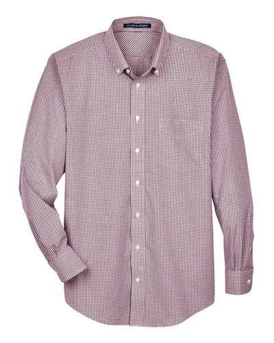 Devon & Jones D640 Men's Crown Collection® Gingham Check Woven Dress Shirt in Burgundy — blank woven shirt, front view