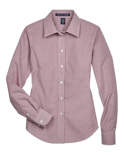Devon & Jones D640W Women's Crown Collection® Gingham Check Woven Dress Shirt in Burgundy — blank woven shirt, front view