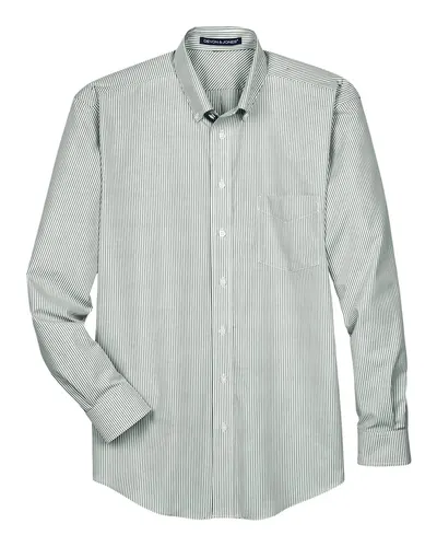 Devon & Jones D645 Men's Crown Collection® Banker Stripe Woven Dress Shirt in Dill — blank woven shirt, front view