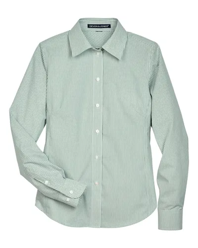 Devon & Jones D645W Women's Crown Collection® Banker Stripe Woven Dress Shirt in Dill — blank woven shirt, front view