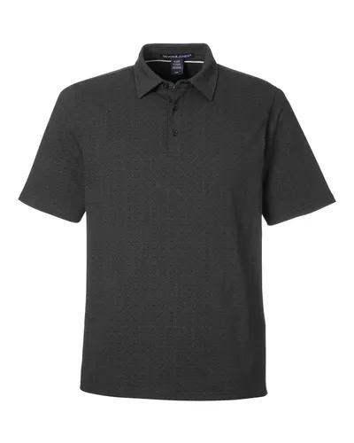 Devon & Jones DG101 Men's Crownlux Performance® Geo Polo in Black/ Graphite — blank polo, front view