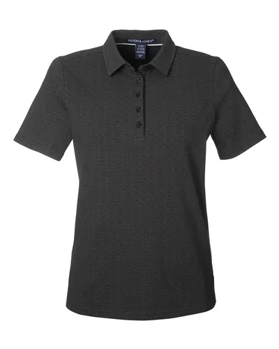 Devon & Jones DG101W Women's Crownlux Performance® Geo Polo in Black/ Graphite — blank polo, front view